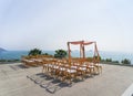 Wedding Venue ocean view, Folding lawn chairs, brown, Koh Samui, Thailand Royalty Free Stock Photo