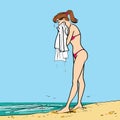 On the beach wet girl towel Royalty Free Stock Photo