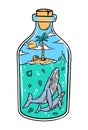 Beach and whale in a bottle illustration