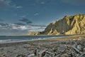 Beach and wharf of Tolaga Bay, New Zealand, at sunset Royalty Free Stock Photo