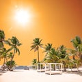 Beach with white sand, sun and quiet ocean. Tropical banner Royalty Free Stock Photo