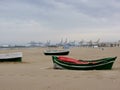 Beach in winter with boats on the sand to Valencia in Spain. Royalty Free Stock Photo
