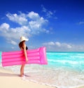 Beach woman floating lounge pink