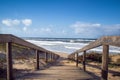 Beach wooden boardwalk leading down to the Atlantic Ocean