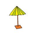 Beach Yellow, light green umbrella, Rest on the Sea, Protection from Sunburn. Rain protection. Isolated on a white