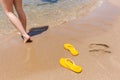 Beach Yellow Slippers Feet Water Royalty Free Stock Photo