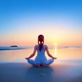 Beach Yoga Bliss at Sunrise Serenity Royalty Free Stock Photo