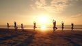 Beach Yoga at Sunset. Generative AI Royalty Free Stock Photo