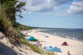 The beach of Zempin with many beach chairs on a sunny day in summer