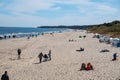 The beach of Zempin on the siel Usedom with many people, beach chairs and tents