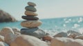 Beach Zen Stones Stack Serenity Ocean Calm Royalty Free Stock Photo
