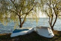 Beached boat at sunset