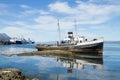 Beached ship on Ushuaia port, Argentina landscape