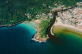 Beaches, rocks, river and ocean in Brazil. Aerial view of Barra da lagoa village in Florianopolis