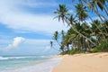 Beaches of Sri Lanka. Sea beach, palm trees, coconuts, white sand, ocean. Royalty Free Stock Photo