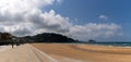 Beachfront boardwalk and golden sand beach in Zarautz in the Spanish Basque Country