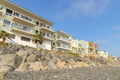 Beachfront houses with view decks and glass railings at Oceanside, California