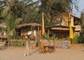 Beachfront huts and shacks on agonda beach in goa, india