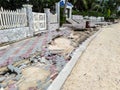 Beachfront road boardwalk damaged by storm surge