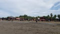 Beachfront Structures and Palm Trees Under Cloudy Sky