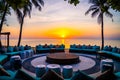 Beachfront sunrise with pool and palm trees in Hua Hin, Prachuap Khiri Khan, Thailand Royalty Free Stock Photo