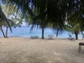 Beachfront view with clear beach water