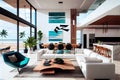 beachfront villa with open floor plan, modern furnishings and sleek design elements Royalty Free Stock Photo