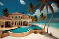 beachfront villa with private pool and palmtrees