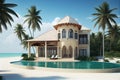 beachfront villa with private pool and palmtrees