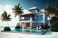 beachfront villa with private pool and palmtrees