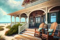 beachfront villa with wrap-around porch and rocking chairs Royalty Free Stock Photo