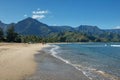 Beachgoers at Hanalei Bay, Kauai Royalty Free Stock Photo