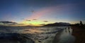 Beachgoers at a Hawaiian sunset on island of Maui Royalty Free Stock Photo