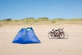 Beachshelter and bicycles on the beach Royalty Free Stock Photo