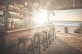 Beachside Cocktailbar Serving Refreshing Cocktails With Rustic Seatings - Generative AI