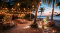 Beachside Dinner Party Under Palm Trees Royalty Free Stock Photo