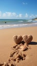 Beachside love notes Handwritten hearts on sand backdrop, tropical warmth and affection