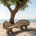 Beachside Oasis: Tree Bench with Ocean Vista for Coastal Delight Royalty Free Stock Photo