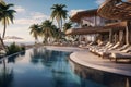 Beachside resort with luxurious pool and. Generative ai