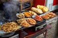 Beachside street food, fried small crabs and fried sea fish