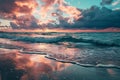 Beachside Sunrise in Pink and Azure Hues, Generative AI