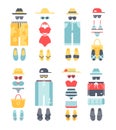 Beachwear different flat vector summer icons, beachwear cloth fashion looks. Royalty Free Stock Photo