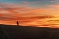 Beachy Head moon and sunset silhouette, United Kingdom