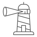 Beacon building thin line icon, maritime navigation concept, spotlight in lighthouse sign on white background, Beacon