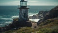 Beacon guides ships through dangerous Asturias coastline at sunset generated by AI Royalty Free Stock Photo