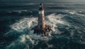 Beacon guides ships through dangerous reef at sunset generated by AI Royalty Free Stock Photo