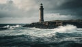 Beacon guides ships through rough hurricane storm generated by AI Royalty Free Stock Photo