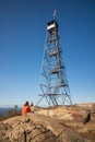 Beacon, New York - October 3, 2020 : People taking in the fantastic 360 degree view at the Beacon Fire Tower