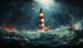 A beacon of safety guides ships through dangerous nighttime waters generated by AI Royalty Free Stock Photo