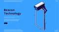 Beacon technology isometric banner with smartphone Royalty Free Stock Photo